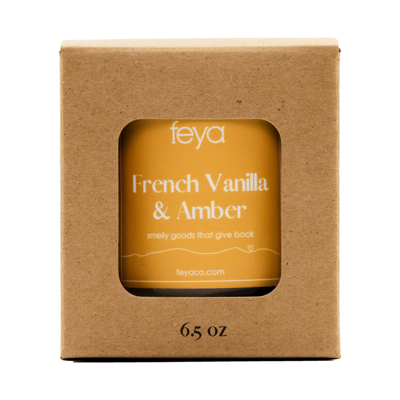Feya French Vanilla & Amber 6.5 oz Candle with box